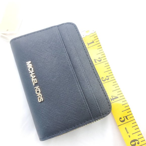 Michael Kors Womens Jet Set Travel Black Leather Credit Card Zip Around Wallet - Picture 6 of 10